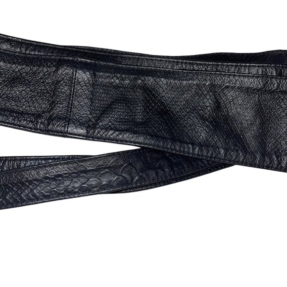 Womens Belt One Size Black Snake Embossed Leather OBI Casual - Picture 5 of 12